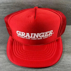 Vintage Grainger Trucker hat Mesh Foam Snapback Red/White NWOT